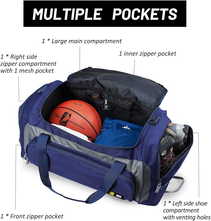 MIER Large Gym Bag for Men 60L Duffel Bag with Shoe Compartment | Lightweight & Durable Sports Duffles; Suited for Workout Fitness Travel Weekender; Water Resistant; Adjustable Shoulder Strap - Image 2