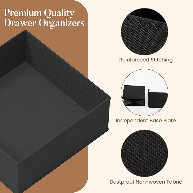 Drawer Organizer Clothes 21 Pack Washable Fabric Closet Storage Bins Flat Bottom Board Dresser Dividers for Bedroom Wardrobe Nursery Clothes Socks Underwear Bins, Black - Image 5