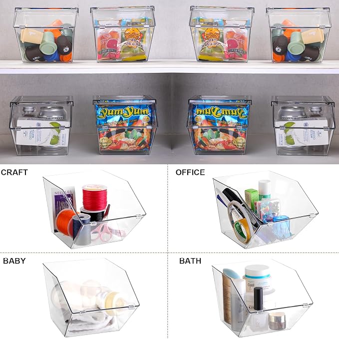 Yerliker 6 Pcs Clear Plastic Storage Bins with Lids Large Stackable Pantry Storage Organizer Bins Kitchen Organization Cabinet Organizers Ideal Containers for Fridge, Kitchen, Cabinets (Clear) - Image 6