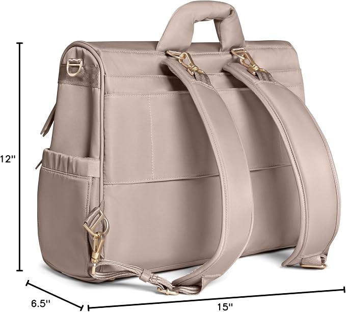 JuJuBe New Satchel Diaper Bag, Convertible Diaper Bag with Portable Changing Pad, Travel Backpack, For Carrying Baby Bottles, Baby Wipes, Diapers, Pacifiers, Snacks, Taupe, Mother's Day Gift - Image 7