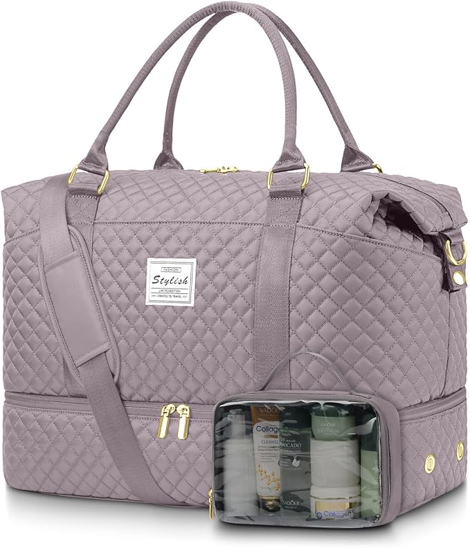 Women Weekender Travel Duffle Bag: Travel Duffel Overnight Bags with Shoe Compartment Carry on Tote Bags Toiletry Bag Weekend Yoga Gym Hospital Bags for Labor and Delivery with Wet Pocket Purple Grey by FIUAIE