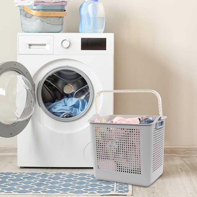 Asking 4-Pack 35 L Plastic Laundry Baskets, Gray Clothes Basket with Handle | Double Carry Handles, Sturdy Plastic, Perfect for Laundry, Towel, Toy Organizing - Image 5