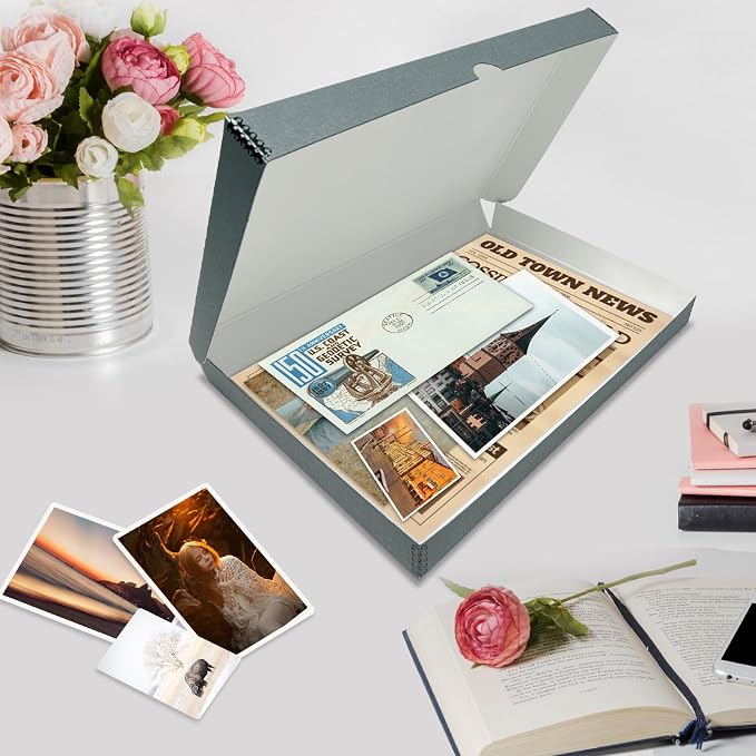 Lineco Clamshell Archival Storage Box, 11.5x17.5x1.75 Inch, Gray | Acid-Free with Metal Edge Boxboard, Organize and Store Photos Documents Cards Negatives Magazine Prints Family Records DIY - Image 7