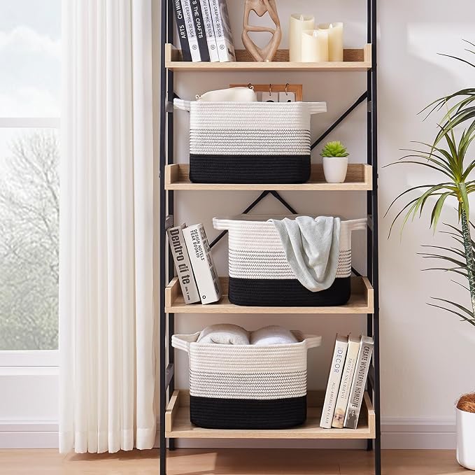 OIASKET Storage Baskets for Organizing, Woven Baskets for Shelves, Rectangle Decorative Organizer for Storage Clothes, Toy, Books, Towels Nursery Bins 3 Pack (Gradient Black, 13"x9.85"x8.7") - Image 3