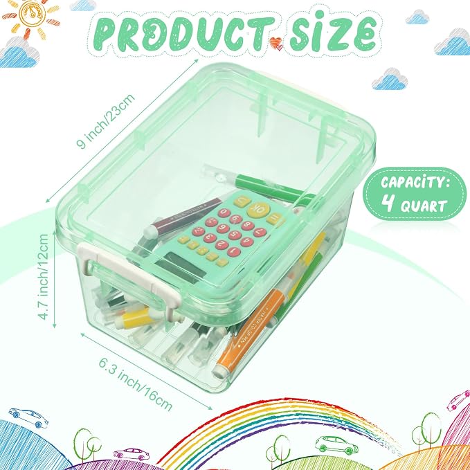 6 Pack Colorful Plastic Storage Bins with Lids 4 Quart Small Storage Latch Box Stackable and Nestable Clear Organizer Bins with Latching Handle and Buckle for Organizing(Green) - Image 2