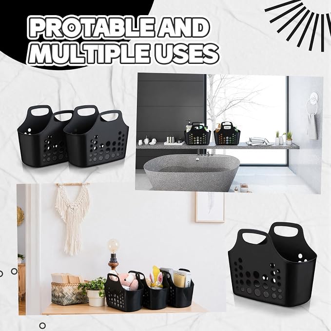 Nuogo 20 Pack Plastic Baskets with Handles Portable Shower Caddy Storage Baskets Reusable Caddy tote Organizer Bin for Bathroom Dorm Communal Showers Kitchen, 10.6" x 6" x 10" (Black) - Image 5