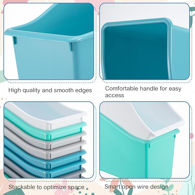 Geetery 24 Pcs Book Bin for Classroom with Labels Stackable Plastic Organizing Bins 11.5 x 5.4 x 7.5 in Book Holders Storage Bins Box Baskets for Classroom Library Home (Morandi Color) - Image 3