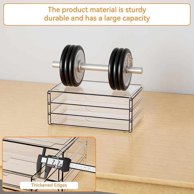 11.1 Inch Long Clear Drawer Organizers Stackable,3 Pack Small Acrylic Drawers,School,Office Supplies Organizer And Storage Bins for Stationery,Marker,Pen,Pencil,Craft Desktop Storage Drawers - Image 6