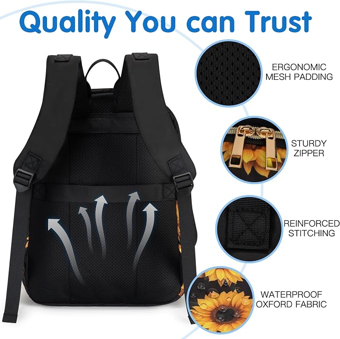Baby Diaper Bag Backpack, Waterproof Diaper Backpack for Mom & Dad with Changing Pad, Insulated Pockets and Stroller Straps, Baby Shower Gifts for Girls & Boys, Sunflower - Image 4