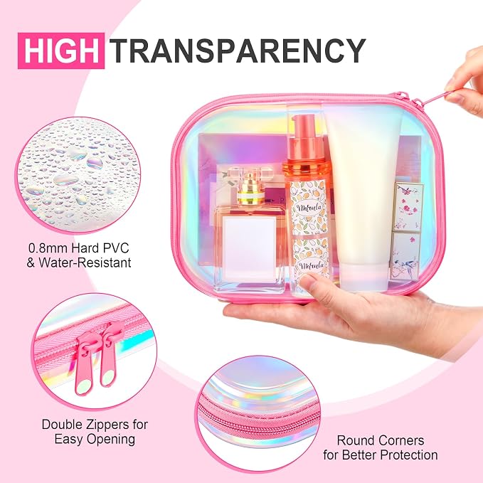 Sanwuta 6 Clear Hard Zipper Case,Holographic,7.87 X 5.9 X 2 Inch | Pencil Case Pouches ,Makeup Bag,Plastic Toiletry Diaper Bag ,Travel Toy Storage,Waterproof Organizer Bins - Image 3