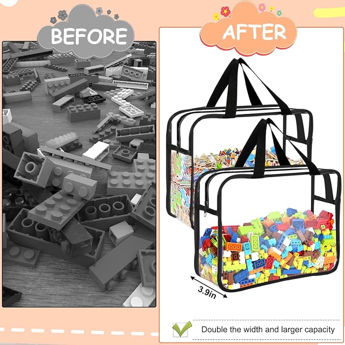 6 Packs Large Toy Storage Bags with Labels, Reusable Clear PVC Board Game Storage, Travel Waterproof Organizer Bags with Zipper for Building Blocks, Puzzle, Kids Books - Image 5