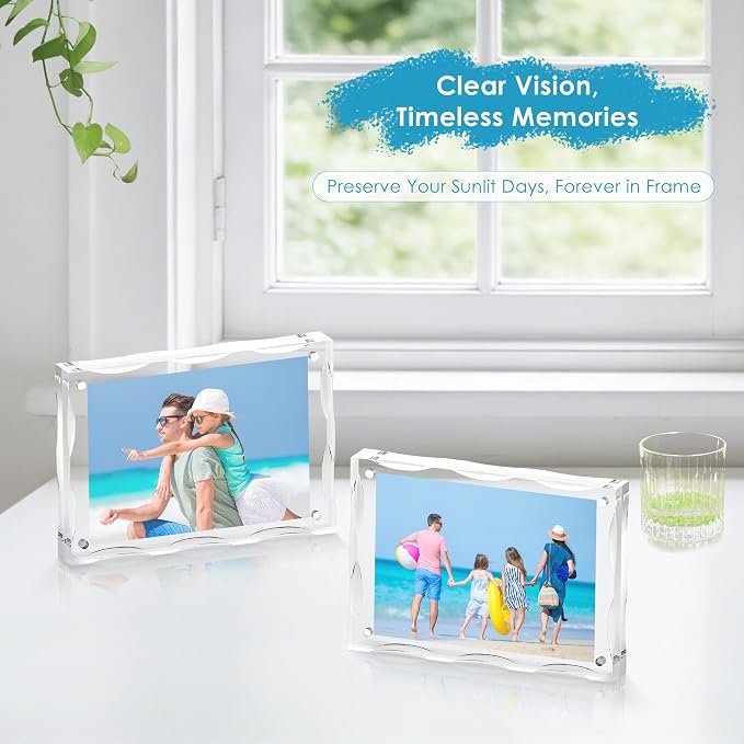 4x6 Acrylic Picture Frame 3 Pack, 10+10mm Thick, Double-Sided Transparent Magnetic Frameless Photo Frame, Desktop Freestanding Display for Office or Home - Image 7