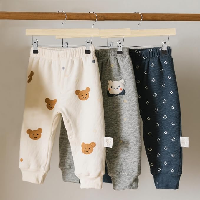 Kids Wooden Pants Hangers for Toddler & Baby Clothes, Natural, 24-Pack | Solid Wood Skirts Hangers with Adjustable Anti-Wrinkle Clips for Children's Trousers, Slacks, Jeans, 12" - Image 6