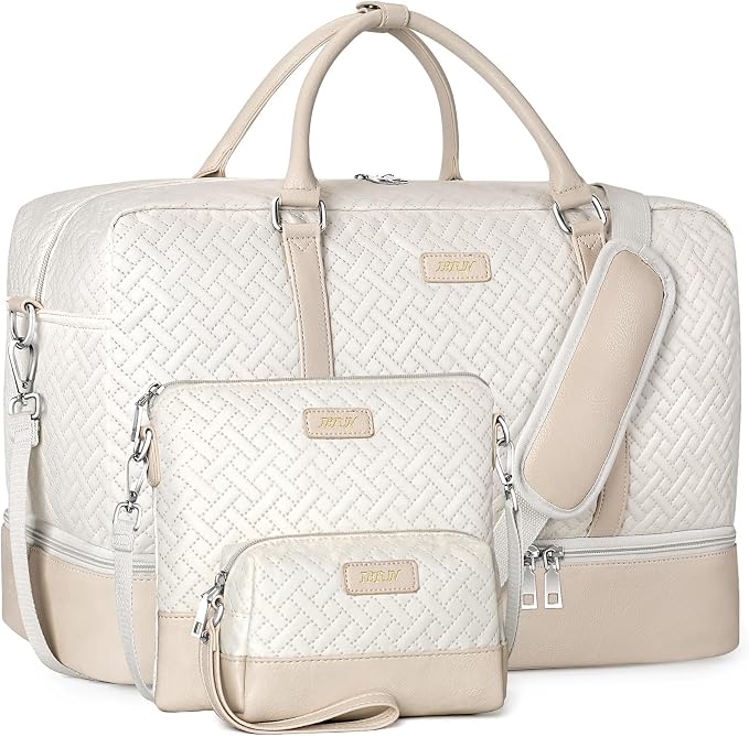 Weekender Bags for Women, 21" Travel Duffle Bag with Shoe Compartment | 3PCS Carry On Overnight Large Duffel Bag with Crossbody Bag and Toiletry Bag for Weekend Travel Gym Hospital Business Trip by IBFUN