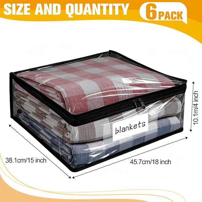 Plastic Storage Bags with Easy-Glide Zipper, Pack of 6, Durable Clear Vinyl Zippered Storage Bags for Clothes Sweaters Comforters Blankets Sheets Bedding (18 x 15 x 4 Inch, Transparent Black) - Image 2