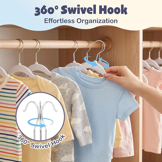 HOUSE DAY 11 Inch Velvet Baby Hangers 50 Pack, Premium Kids Hangers White | Durable Non Slip Small Baby Felt Hanger for Children Closet, Infant & Toddler Clothes, Ideal for Everyday Use - Image 8