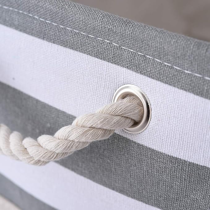 Storage Basket Fabric Basket with Handles Dog Toy Basket Cloth Storage Bin Shelf Basket Decorative Storage Basket Shoe Basket Gift Basket(Grey&White Stripes-1 Pack,15.7L×11.8W×8.3H) - Image 7