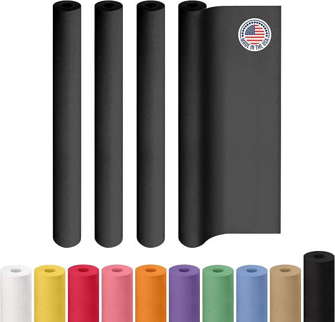 Black Paper Rolls 48" x 1200" (100 feet), Pack of 4 - USA-Made Kraft Paper 50lb Thickness for Packing, Wrapping, Shipping, Crafts/Arts - 100% Recyclable Natural Craft Material Roll by IDL Packaging by IDLPackaging