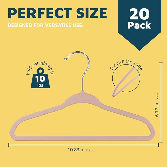 Pink Velvet Kids Hangers 20 Pack, 10.83" Non-Slip Baby & Toddler Hangers for Clothes, Space-Saving Slim ABS Plastic with 360° Swivel Hook & Notched Shoulders, Up to 10 lb Capacity - Image 2