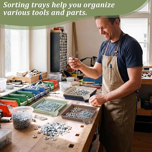 Reallnaive 6 Pcs Plastic Art Sorting Funnel Trays Quick Sorting Activity Serving Tray Stackable Craft Organizer for Classroom Beads Organizing Home Back to School DIY Project (Earthtone Color) - Image 5