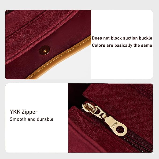 Soft Velvet Purse Organizer Insert for lv Carryall MM, Wine Red | Carryall MM Organizer with Zipper Cover Closure, Protects Interior, Keeps Shape, Easy Transfer Tote Handbag Dividers - Image 3