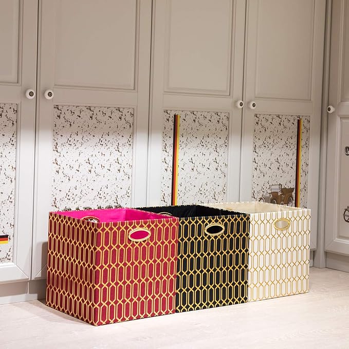 Posprica Storage Bins, Storage Cubes,13×13 Fabric Drawers Organizer Basket Boxes Containers (13×13×13/4pcs, Cream/gold geometry Pattern) - Image 8