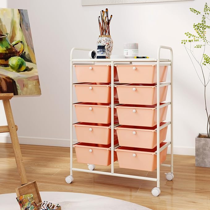 RELAX4LIFE 10-Drawer Rolling Storage Cart - Mobile Craft Art Supply Storage Organizer for Tool Scrapbook Paper Salon, Office School Classroom Teacher Rolling Cart with Drawers, Utility Cart on Wheels - Image 2