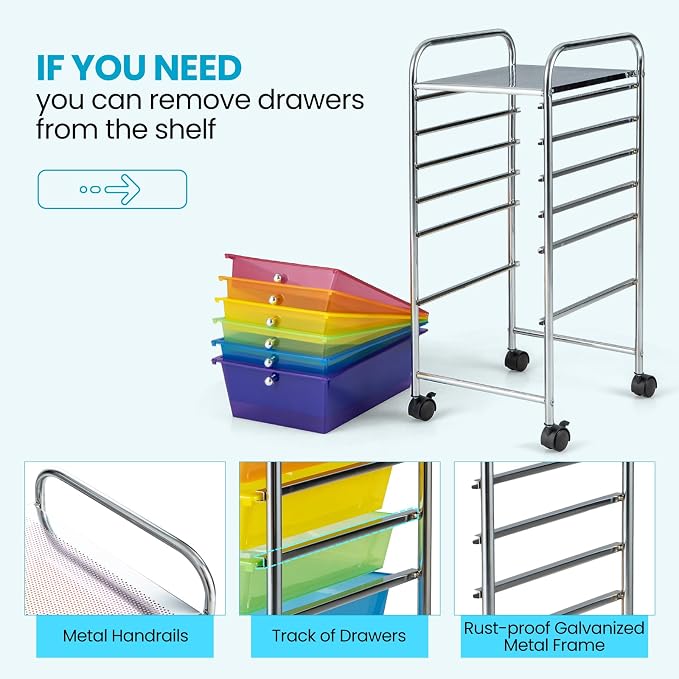 Giantex 6 Storage Drawer Cart Rolling Organizer Cart for Tools Scrapbook Paper Home Office School Multipurpose Mobile Utility Cart (Multicolor) - Image 4