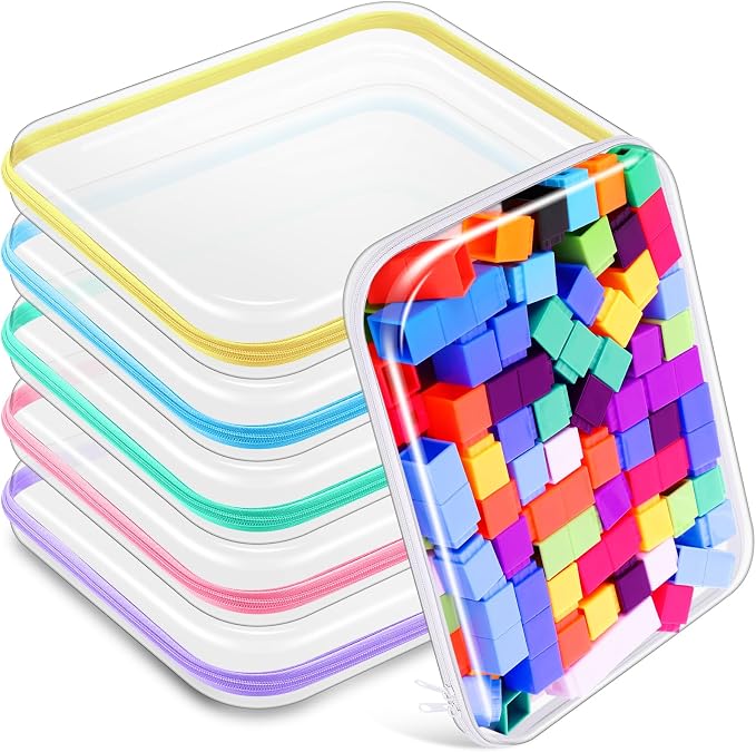Sanwuta 6 Clear Hard Zipper Case,Assorted Color,13.78 X 11.81 X 2 Inch | Pencil Case Pouches ,Makeup Bag,Plastic Toiletry Diaper Bag ,Travel Toy Storage,Waterproof Organizer Bins by Sanwuta