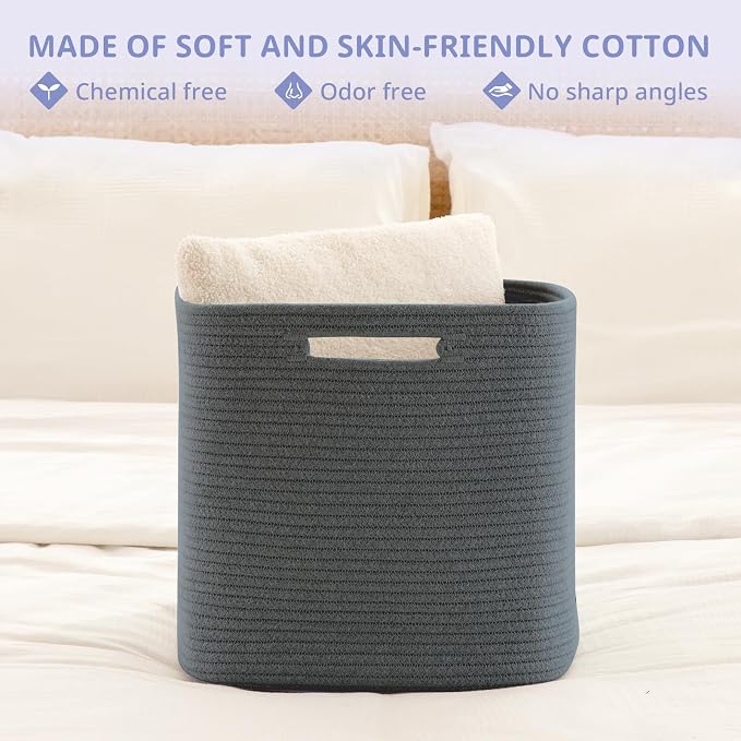 OIAHOMY 2 PACK Cube Storage Bin 13 Inch Collapsible Storage Cube Dark Grey | Cube Storage Organizer Storage Bins for Shelves Baskets for Organizing Woven Rope Storage Baskets - Image 5
