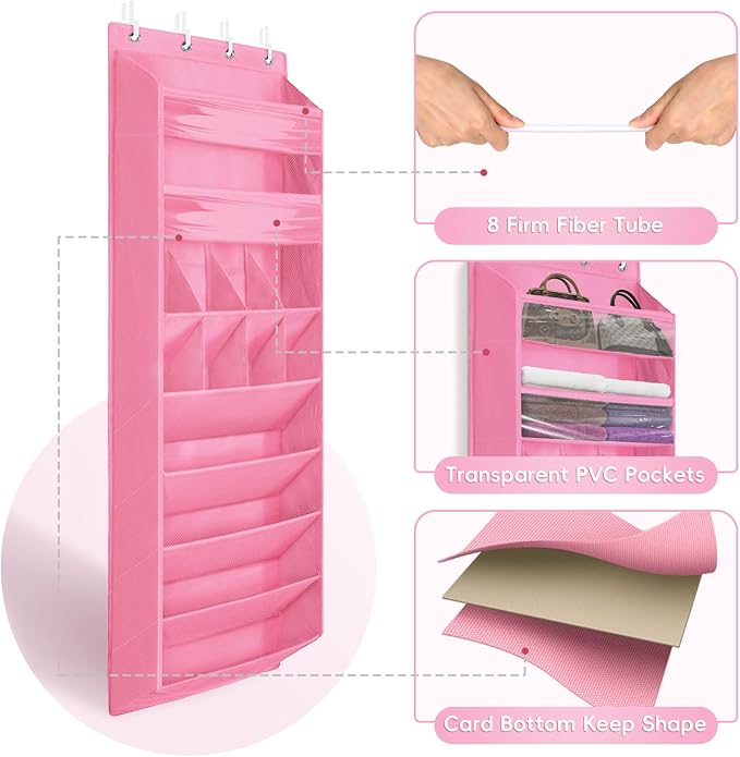 1 Pack 8 Shelves Over The Door Shoe Organizer, 68" Exlarge Deep Pockets | Hanging Shoe Organizer, Shoe Rack for Closet, Shoe Holder for Boots, Sneakers, Heels, Over Door Organizer in Home, Dorm, Pink - Image 3