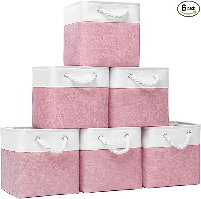 Cube Storage Bins 13 x 13, 6 Fabric Foldable Organizer | Storage Cubes Heavy Duty, Used for Clothes Toys Books, Collapsible, Comfortable Cotton Handle by BOFUGA