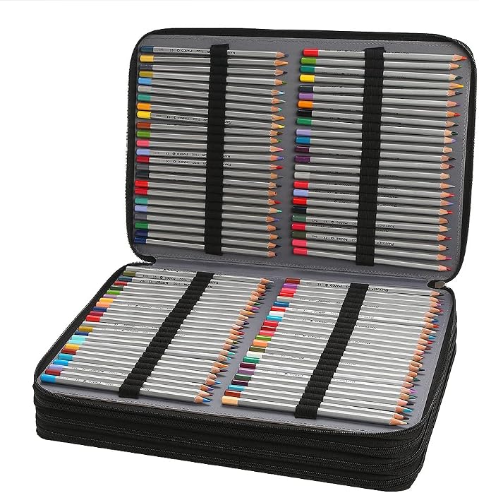 384 Slots Pencil Case, 4-Layer Organizer with Shoulder Strap | 4-layer twill oxford case with 384 elastic slots, carry handle, removable strap, and outer pocket for phone or keys. - Image 3