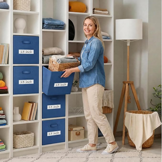 Storage Bins,13" Cube Storage Bin with Labels,10pcs,Navy Blue | Fabric Storage Cubes for Shelves,13 Inch storage cube bins with 10 Labels Window Cards & a Pen. - Image 7