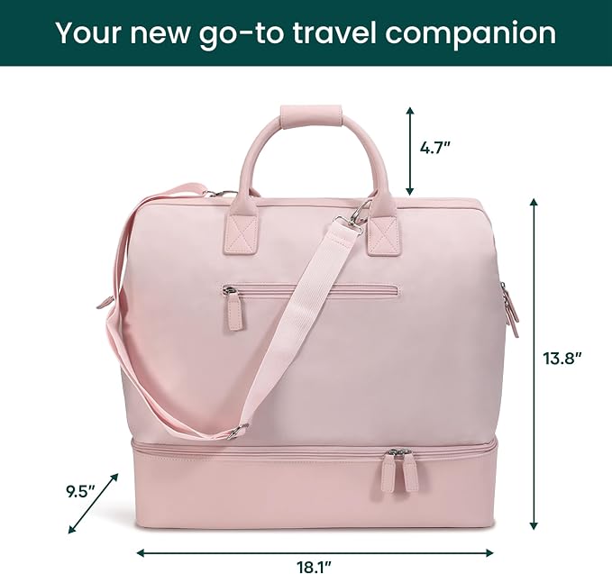 Nobl Travel Weekender Bag for Women & Men, Large Carry-On Duffel, Blush | Leather Overnight Tote with Trolley Sleeve, Separate Shoe Compartment & Laptop Pocket for Airplane, Gym & Road Trips - Image 4
