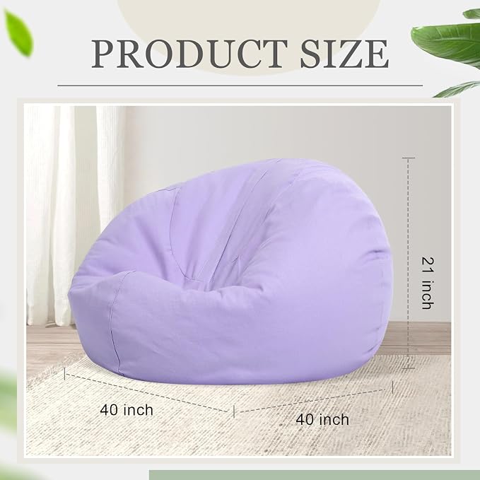 Sliner 2 Pcs Large Stuffed Storage Bean Bag Chair Cover for Kids Adults (no Filler) Stuffable Zipper Beanbag Cover for Organizing Plush Toys or Memory Foam(Light Purple) - Image 2