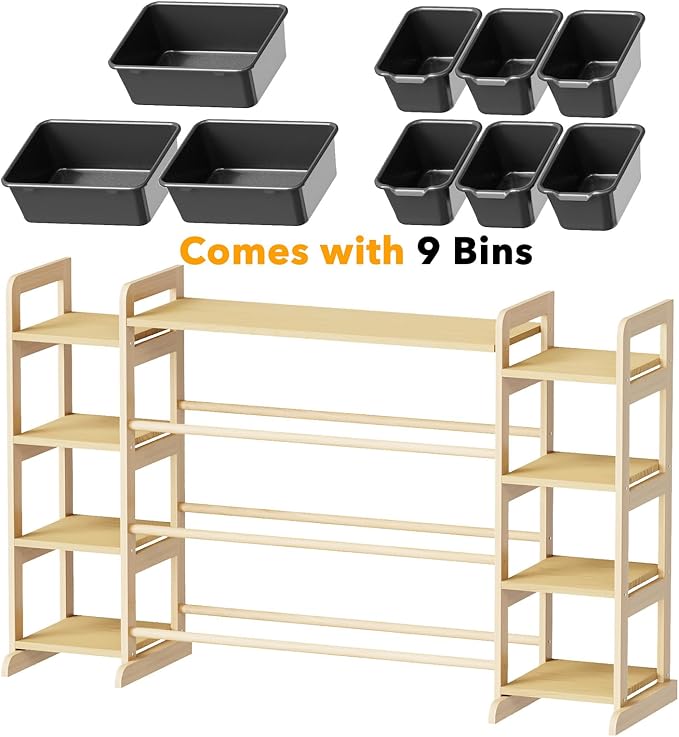 SpaceAid Large Toy Storage Organizer 9 Shelves 9 Bins, Toy Organizers Storage Bookshelf, Kids Bin Shelf Toys Box Bookcase for Bedroom Playroom Organization Room Decor, Neutral Gray - Image 7