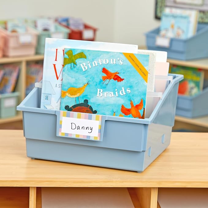 Really Good Stuff Picture Book Classroom Library Bins with Dividers, 6-Pack | Smoke Blue, 13.5 in W x 13.5 in D x 7.75 in - Image 5