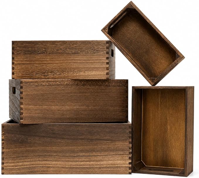 5 Pack Wooden Crates for Display Nesting Wood Crate for Storage with Handle | Pure natural wood, Sturdy & long-lasting, No assembly needed, Rustic Farmhouse, 5 Size for Fruits Vegetables, Herb garden by BOYMCOWBOYHOMEDECOR