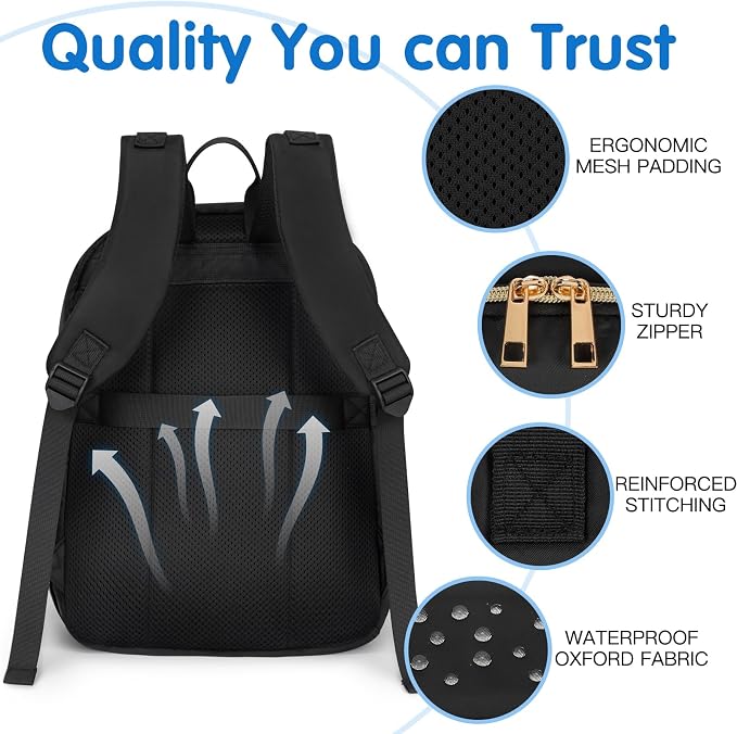 Baby Diaper Bag Backpack, Waterproof Diaper Backpack for Mom & Dad with Changing Pad, Insulated Pockets and Stroller Straps, Baby Shower Gifts for Girls & Boys, Black - Image 4