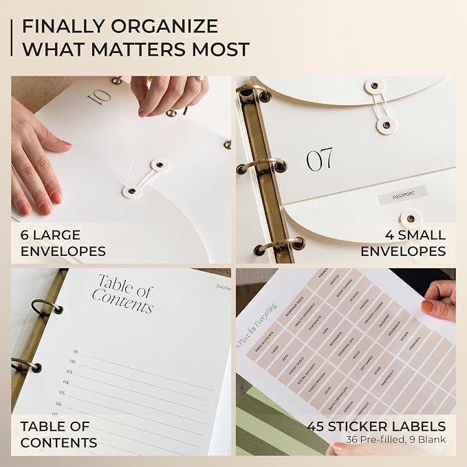 Document Organizer Binder for Important Papers & Passports, Olive - Image 3