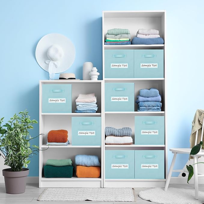 13x13 storage cube bins (Set of 10) Foldable Fabric storage cubes with 10 Labels Window Cards & a Pen,13 inch cube storage bins,Closet Organizers for Shelves,Cubby Organizer Boxes,Blue - Image 5