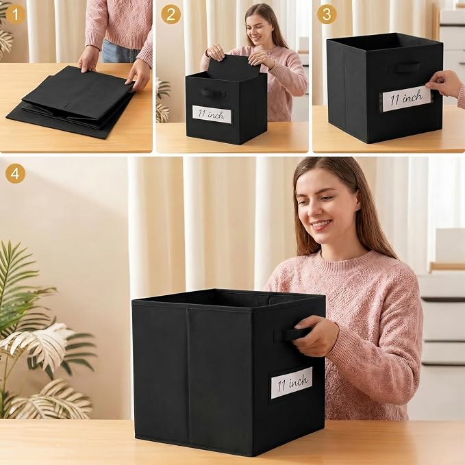 Storage Bins,11 Inch Cube Storage Bin with Labels,6pcs,Black | Fabric Storage Cubes for Shelves,11 Inch storage cube bins with 6 Labels Window Cards & a Pen. - Image 5