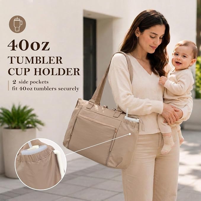 MOMINSIDE Diaper Bag Tote with Changing Station Convertible Diaper Bag Backpack Tote pañaleras para bebe Large Baby Bag, Hospital Bag Mommy Bag Travel Diaper Bag for Mom,16 Pockets, Khaki - Image 2