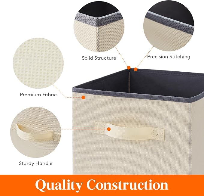 Lifewit Storage Cubes, 11 Inch Organizer Bins, 18L Beige, 12 Packs | Foldable Decorative Fabric Storage Baskets for Organizing Home Organizers with Handles for Shelves, Closet - Image 3