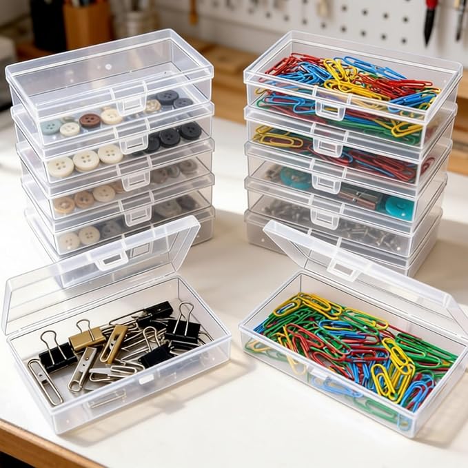 12 Pack Rectangular Clear Plastic Storage Containers | 5.3 x 3.1 x 1.18 inch, Hinged Lid, For Beads and Small Craft Items - Image 3
