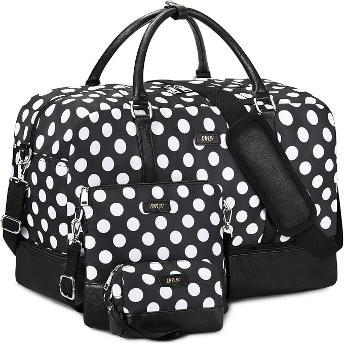 Duffel Bag, 21'' Weekender Travel Bag with Shoe Compartment, Waterproof, Overnight Duffel Bag for Women, 3PCS | 3PCS Carry On Overnight Large Duffel Bag with Crossbody Bag and Toiletry Bag for Weekend Travel Gym Hospital Business Trip by IBFUN