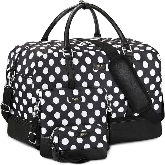 Duffel Bag, 21'' Weekender Travel Bag with Shoe Compartment, Waterproof, Overnight Duffel Bag for Women, 3PCS | 3PCS Carry On Overnight Large Duffel Bag with Crossbody Bag and Toiletry Bag for Weekend Travel Gym Hospital Business Trip by IBFUN