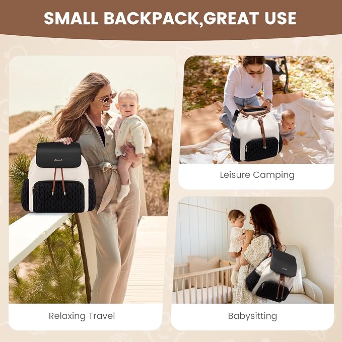 LOVEVOOK Diaper Bag Backpack, Small Baby Bag, Cute Baby Diaper Bag, Stylish Water-Resistant Travel Baby Bag for Mom, Baby Backpack with Changing Pad, Stroller Straps -Black Beige - Image 4