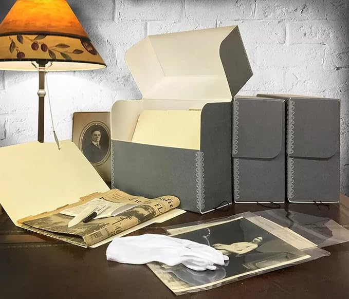 Lineco, Archival Document Case Kit, 12.5 x 10.5 x 5 Inch, Gray | Preserve Papers, Documents, Photos, Includes Gloves, Bone Folder, pH Testing Pen, 10 Photo Bags, 12 Acid-Free File Folders - Image 3